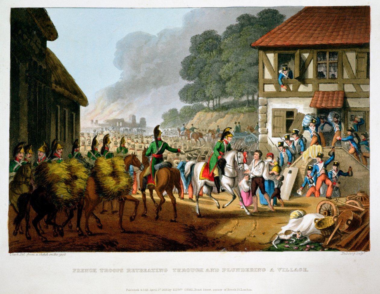 "Franska trupper som retirerar genom och plundrar en by", 1816 av Matthew Dubourg