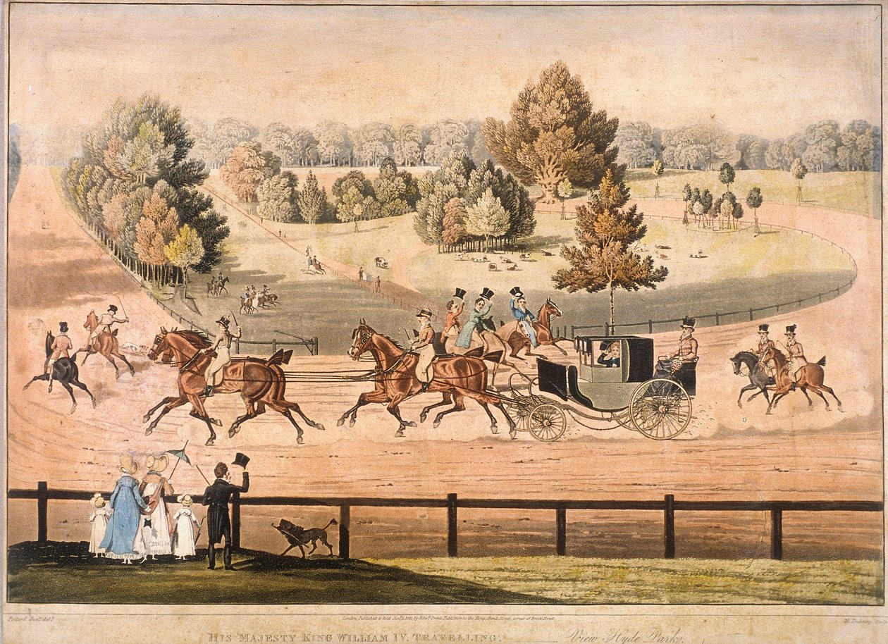 Kung George IV rider genom Hyde Park, London, 1831 av Matthew Dubourg