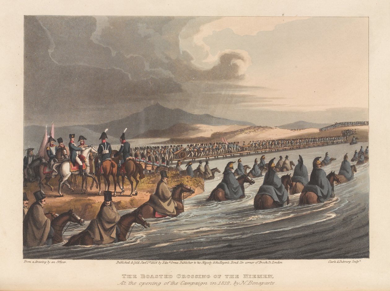 Korsningen av Niemen vid inledningen av kampanjen 1812 (tryck) av Matthew Dubourg