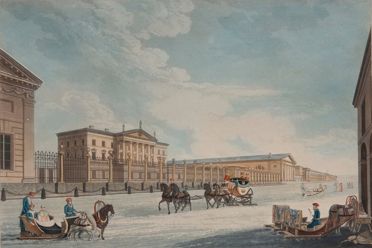 Utsikt över Imperial Bank och butikerna i St. Petersburg, 1815 av Matthew Dubourg