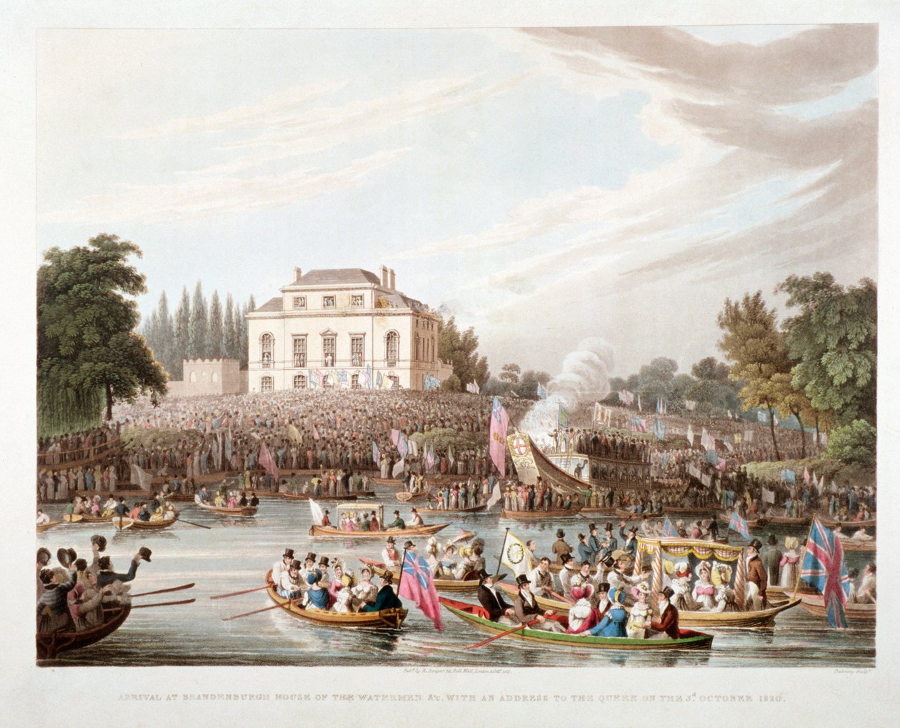 Utsikt över Themsen vid Brandenburgh House, Hammersmith, London, 1821 av Matthew Dubourg