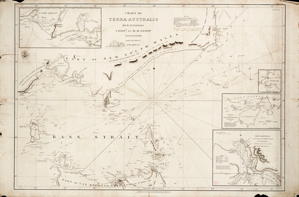 Karta över Bass Strait av Matthew Flinders av Matthew Flinders