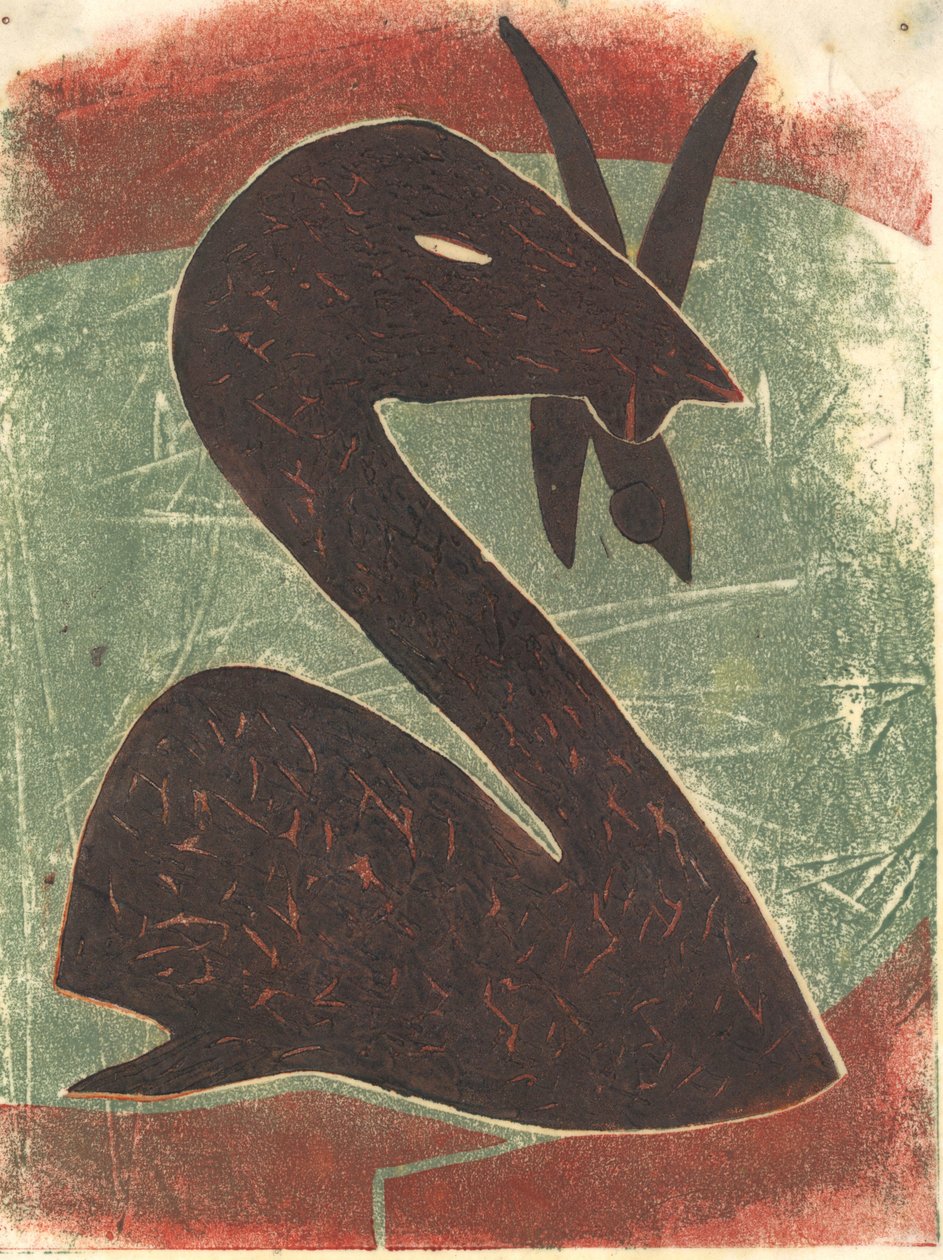 Swan, 2013 (linoleumsnitt) av Matthew Hilton