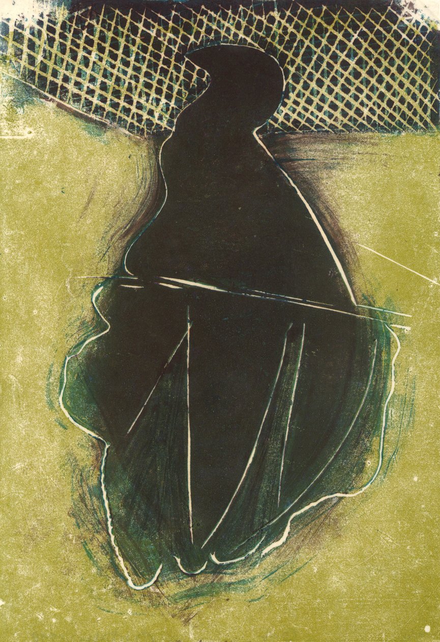 Fågel, 2018 (linoleumsnitt) av Matthew Hilton