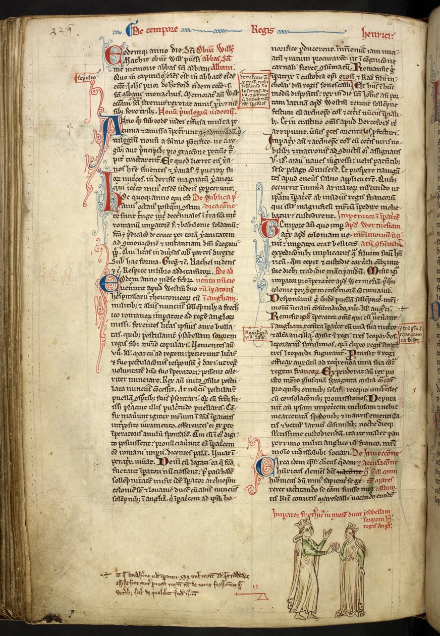 Äktenskap mellan Fredrik II och Isabella av England, Royal 14 C VII, f.123v av Matthew Paris