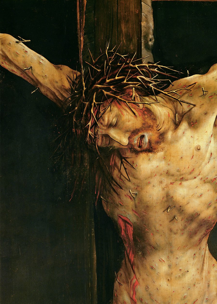 Kristus på korset, detalj från den centrala korsfästelsepanelen i Isenheim-altaruppsatsen, ca 1512-15 av Matthias Grünewald