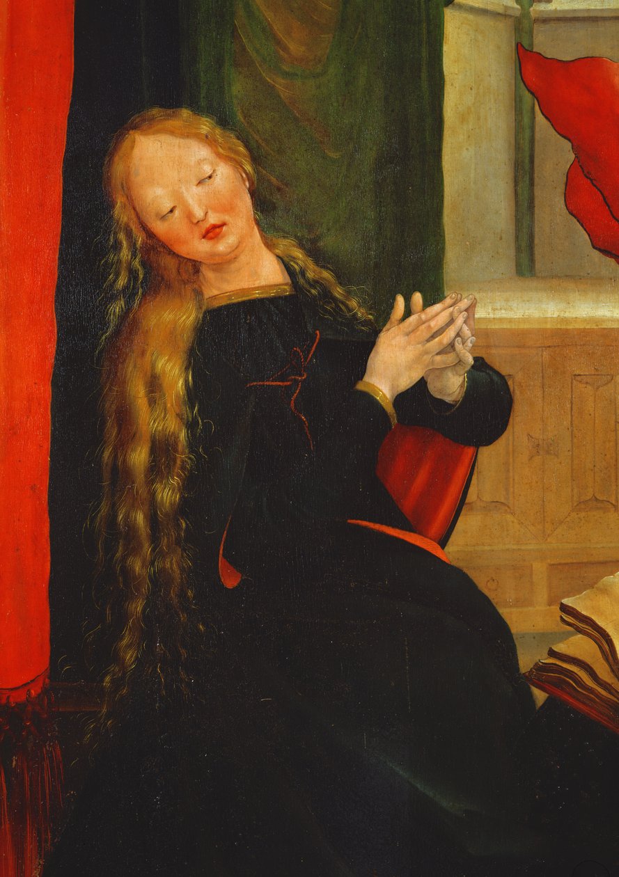 Detalj av Jungfru Marias bebådelse från Isenheim altartavla. yttervinge, c.1512-16, olja på panel av Matthias Grünewald