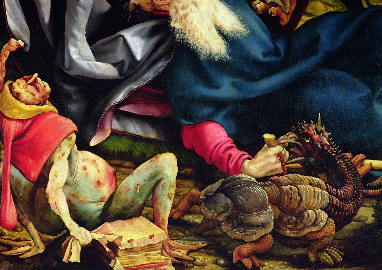 Detalj av frestelsen av Sankt Antonius från Isenheim altartavla, ca 1512-16 olja på panel av Matthias Grünewald