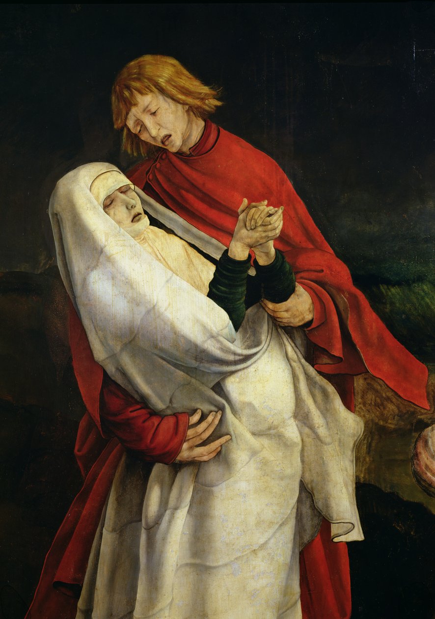 St. Johannes evangelisten och jungfrun, detalj från korsfästelsen från Isenheims altartavla, ca 1512-16 av Matthias Grünewald