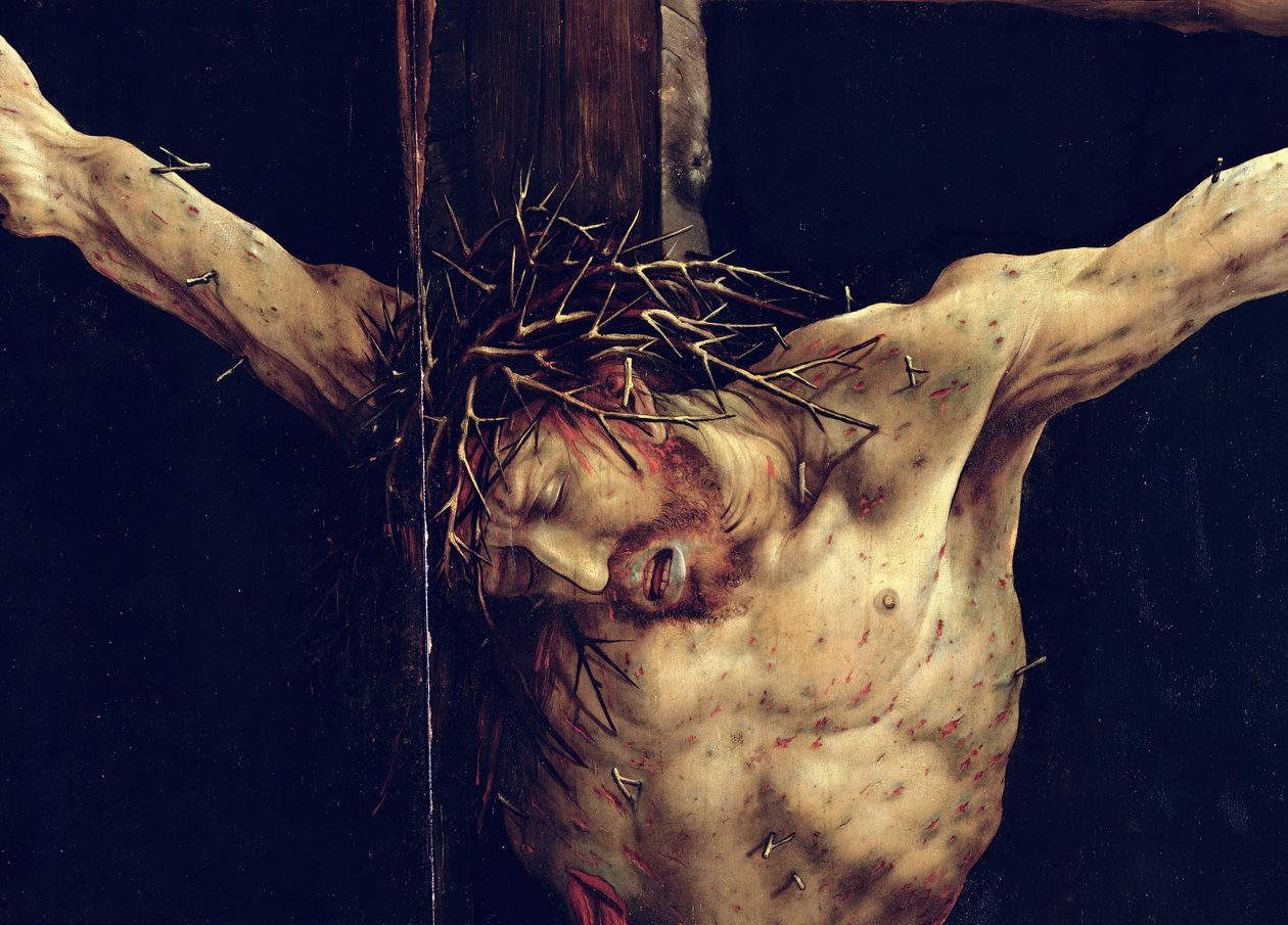 Kristi ansikte, detalj från korsfästelsen från Isenheims altartavla, ca 1512-16 av Matthias Grünewald