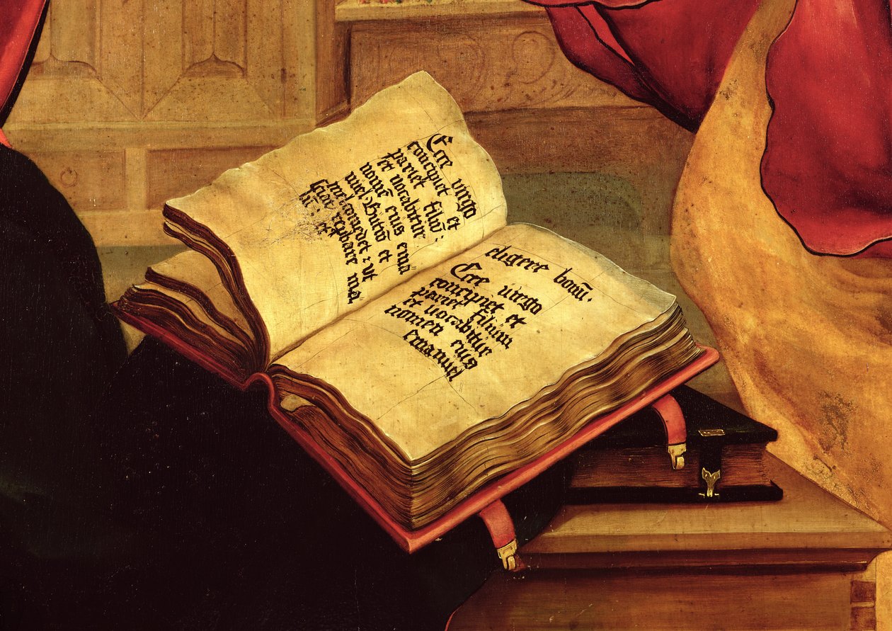 Jungfruns bok, detalj från bebådelsen från Isenheims altartavla, c1512-16 av Matthias Grünewald