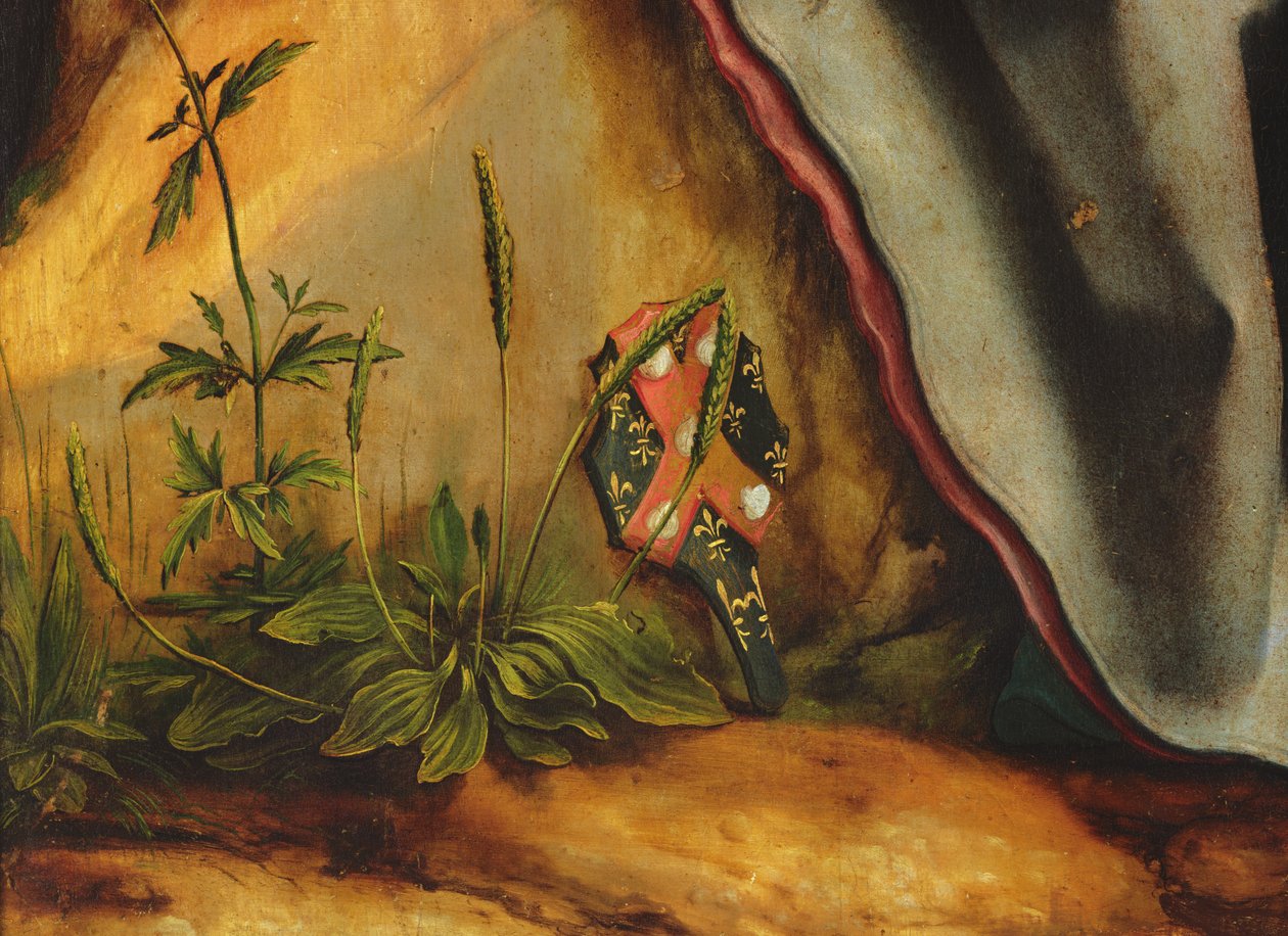 Sankt Antonius besök hos eremiten Sankt Paul. Detalj av vapen av Guido Gersi från Isenheim altartavla, ca 1512-16 olja på panel av Matthias Grünewald