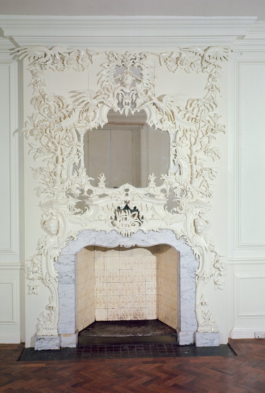 Öppen spis, 1752 (snidat trä och marmor med glas) av Matthias Lock