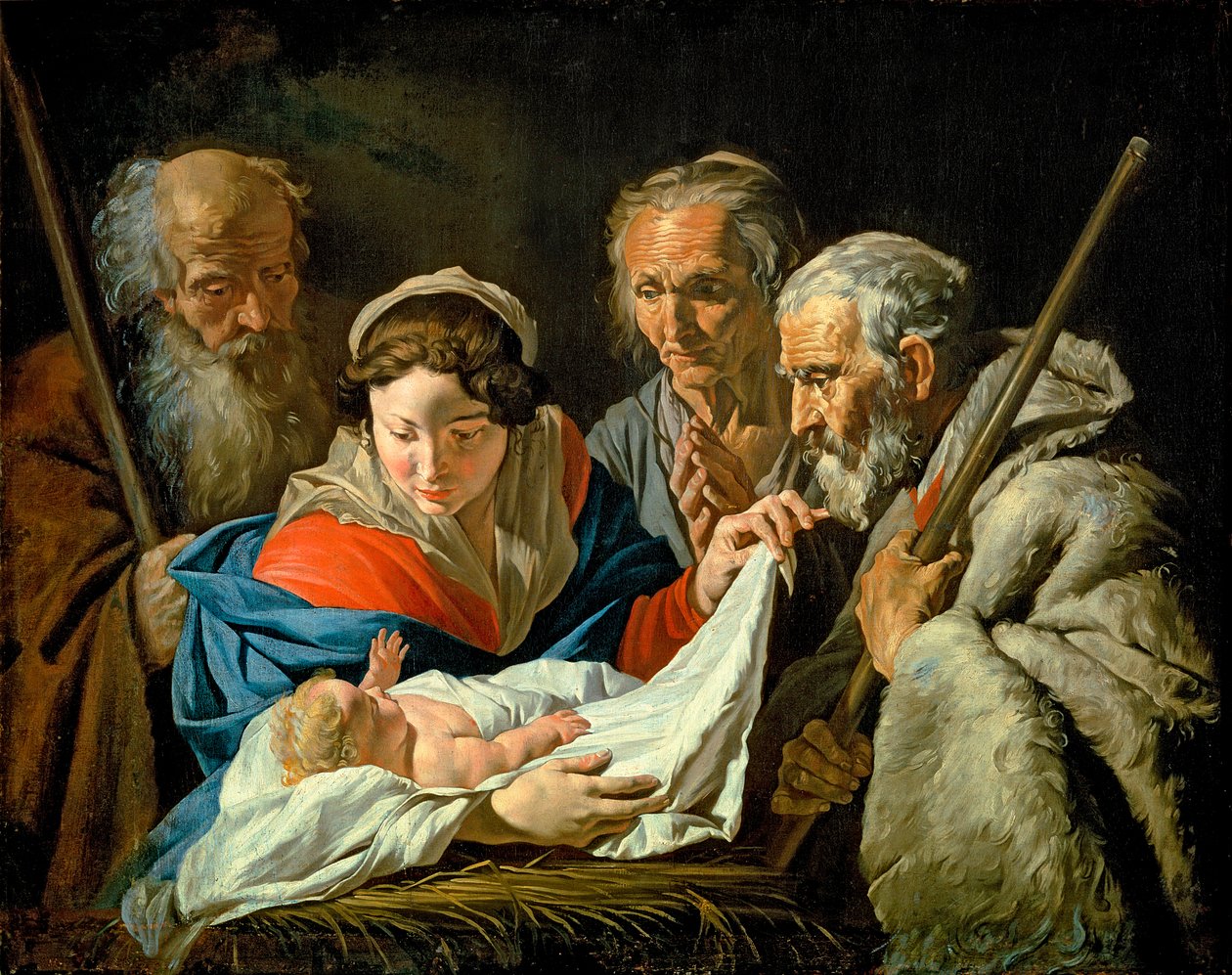 Tillbedjan av Jesusbarnet av Matthias Stomer