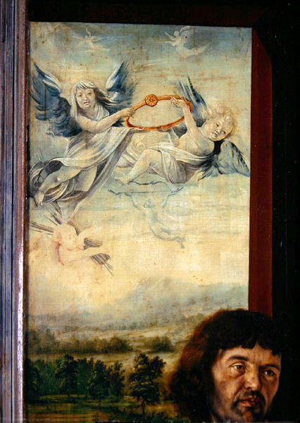 Änglar, detalj från St. Sebastian från Isenheims altartavla, c.1512-16 av Matthias Grünewald