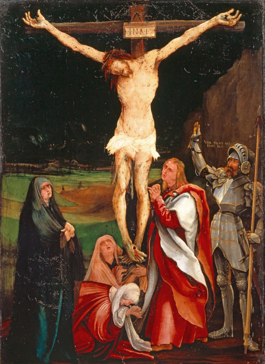 Korsfæstelse, ca. 1515 (blandet teknik på kalktræ) swed av Matthias Grünewald