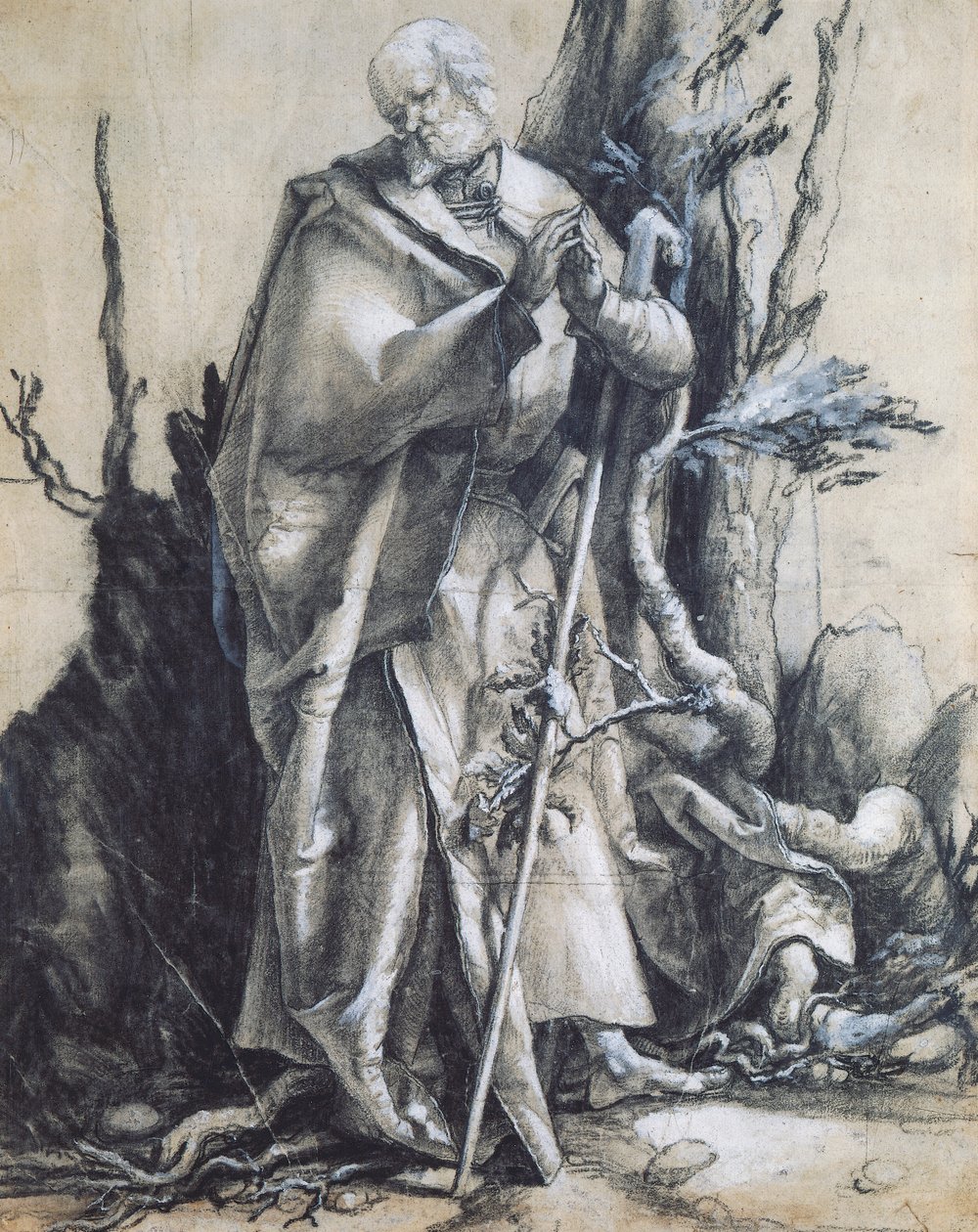 Johannes i skogen, ca 1515, av Matthias Grunewald (1470-1528), svart krita på papper, 37x29 cm. Tyskland av Matthias (c.1480 1528) Grunewald