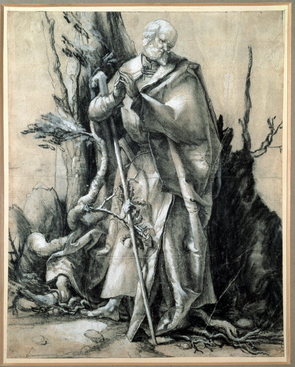 Ett helgon i en trästudie (bläckteckning av Matthias (c.1480 1528) Grunewald