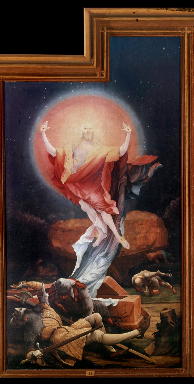 Altartavla av Issenheim (eller Isenheim): "" Uppståndelsen""" Paneler av Mathis Neithardt Gothardt dit Matthias Grunewald (1480-1528) (ec.all.) 1512-1516 Colmar, Musee Unterlinden av Matthias (c.1480 1528) Grunewald