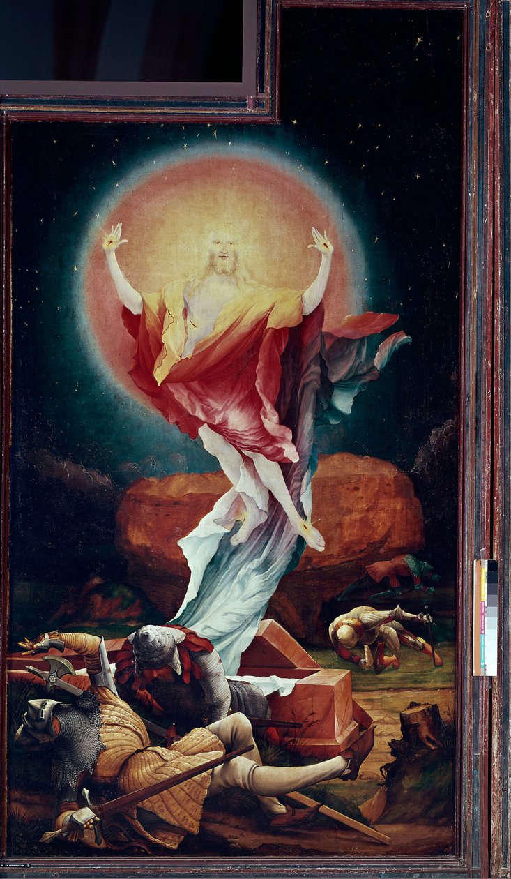Altartavla av Issenheim (eller Isenheim): "" resurrection"" Höger panel av Mathis Neithardt Gothardt dit Matthias Grunewald (1480-1528) (ec.all.) 1512-1516 Colmar, Musee Unterlinden av Matthias (c.1480 1528) Grunewald