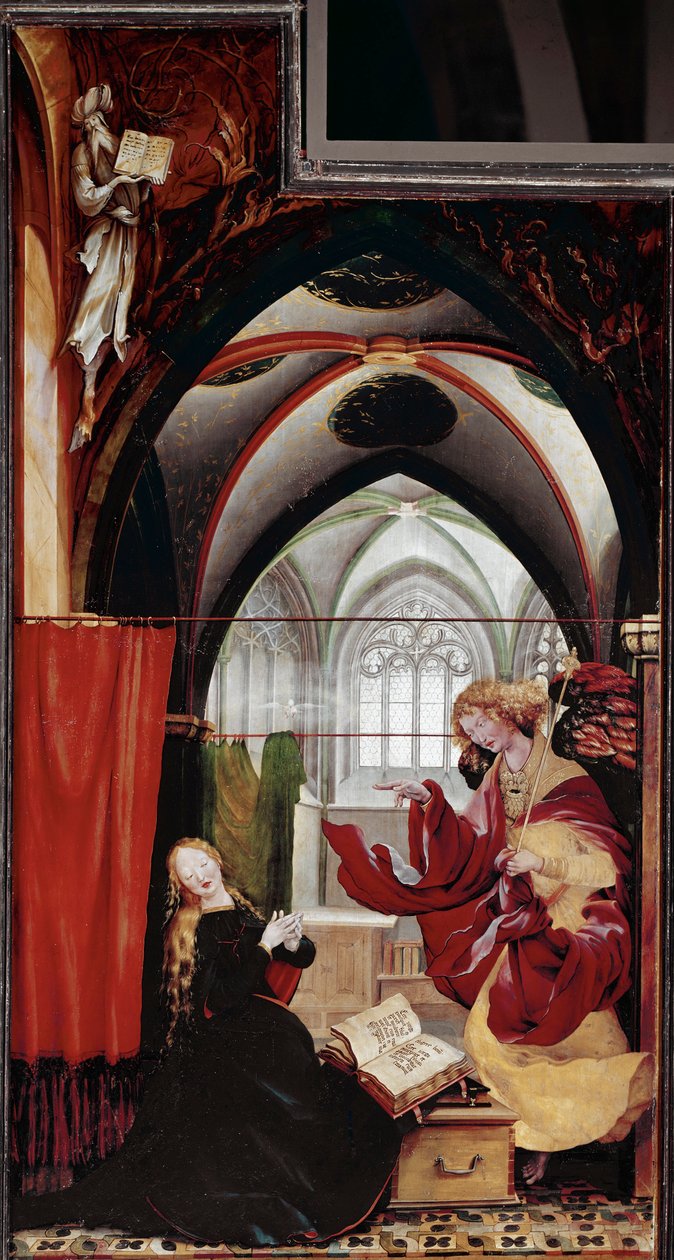 Bebådelsen, Issenheims altartavla (olja på panel av Matthias (c.1480 1528) Grunewald