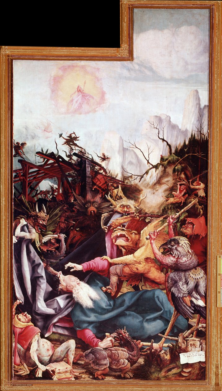 Frestelsen av Sankt Antonius den store, altartavla i Issenheim (olja på panel av Matthias (c.1480 1528) Grunewald