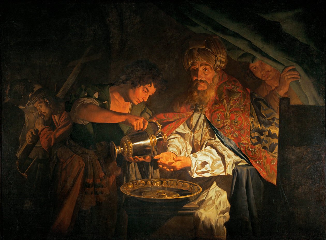 Pontius Pilatus tvättar sina händer ... av Matthias (c.1600 p.1650) Stomer