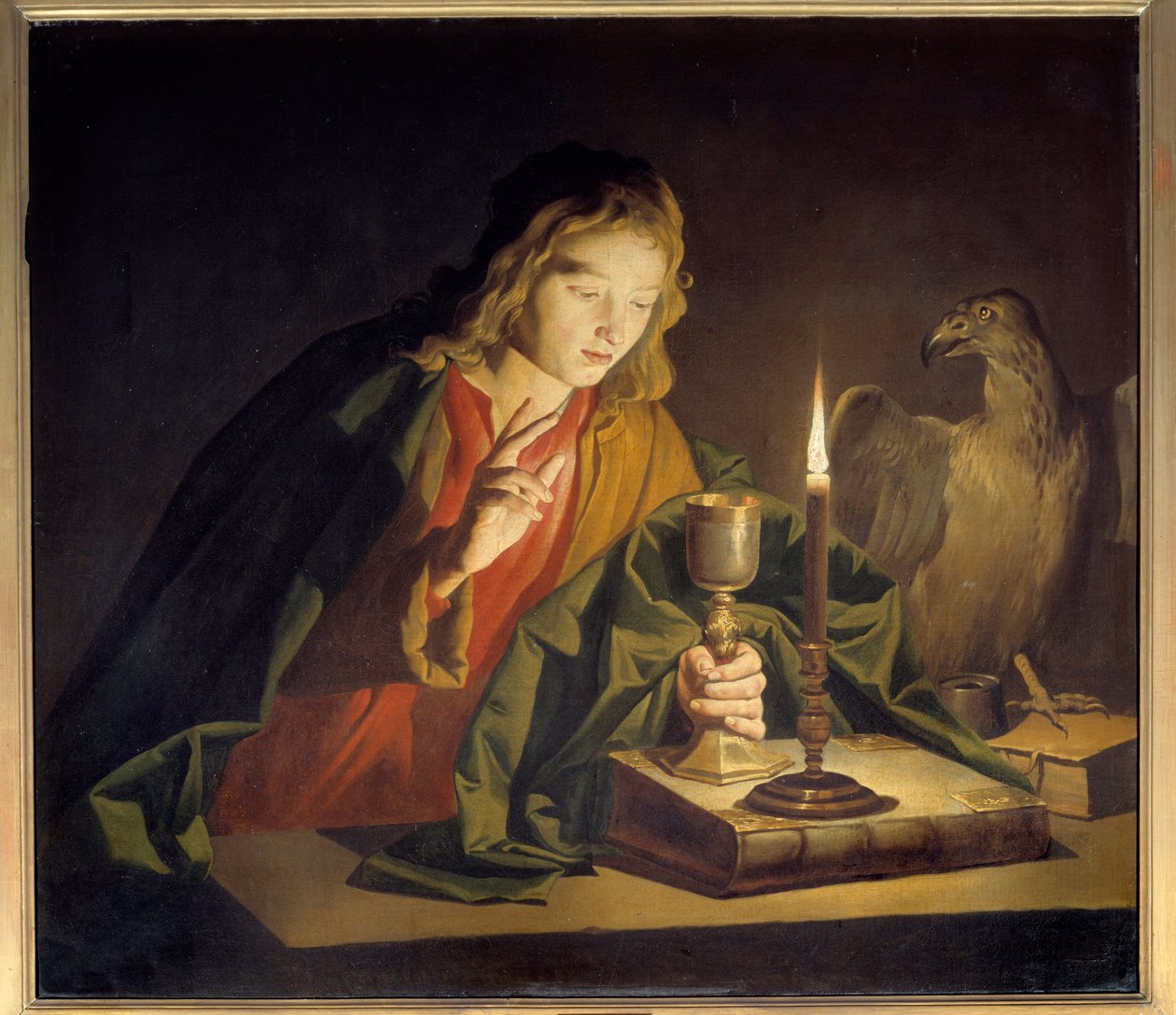 Sankt Johannes evangelisten målning av Mathias Stomer (Matthias Stom) (1600-1650) av Matthias (c.1600 p.1650) Stomer