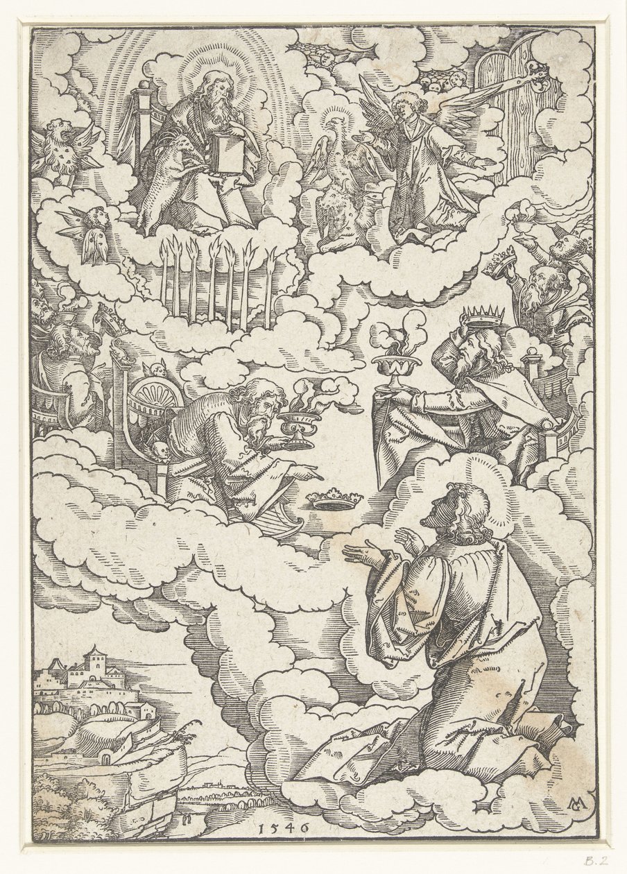 Holländska: Johannes evangelistens vision med Gud på tronen och de tjugofyra äldste av Matthias Gerung