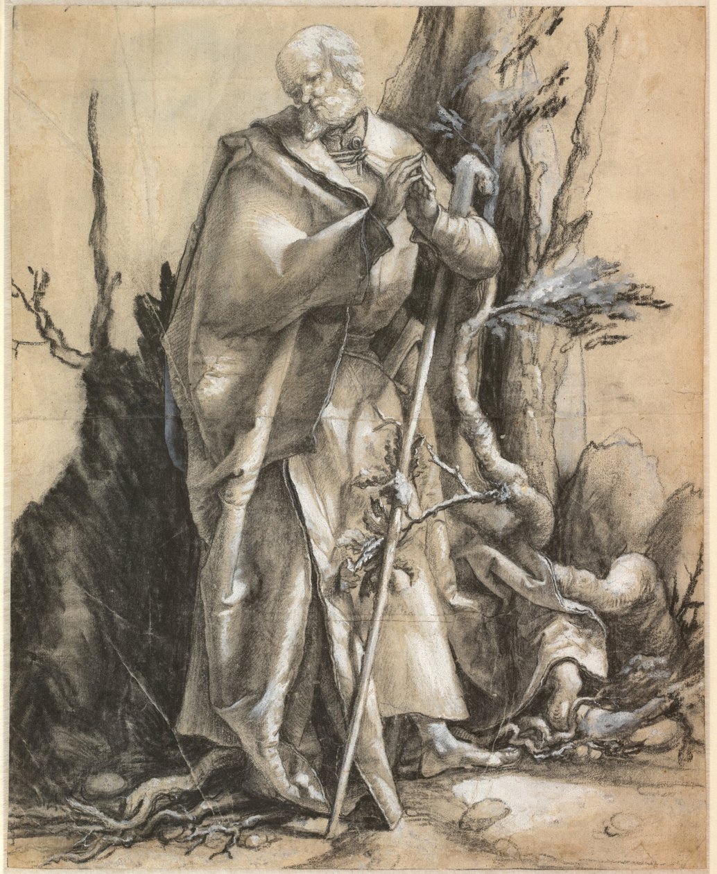 Skäggig helgon med käpp, ca. 1516 av Matthias Grünewald