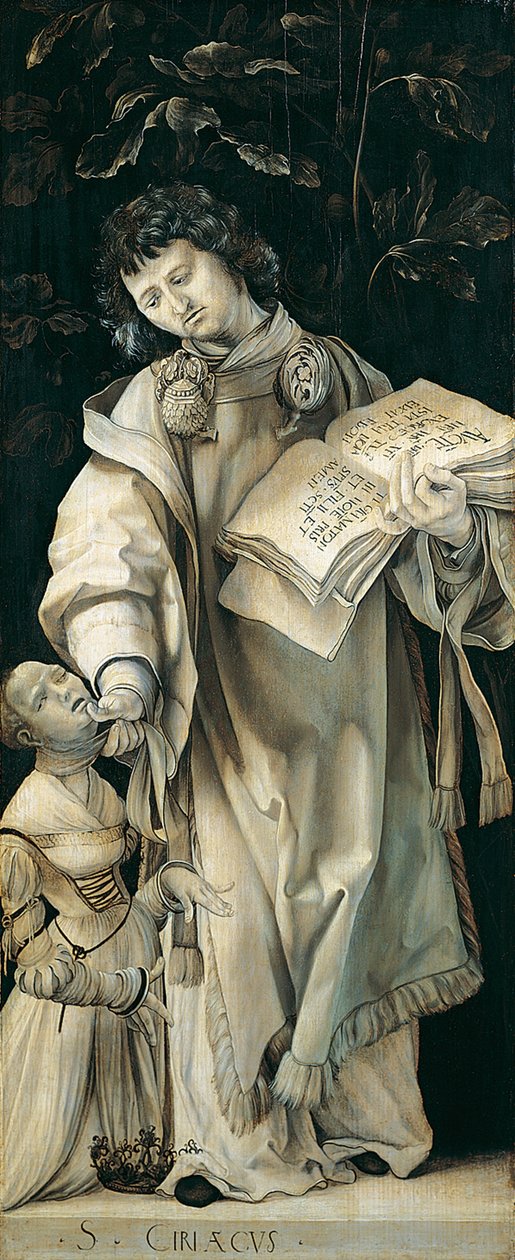 Panel av Helleraltaret föreställande St. Cyriacus av Matthias Grünewald