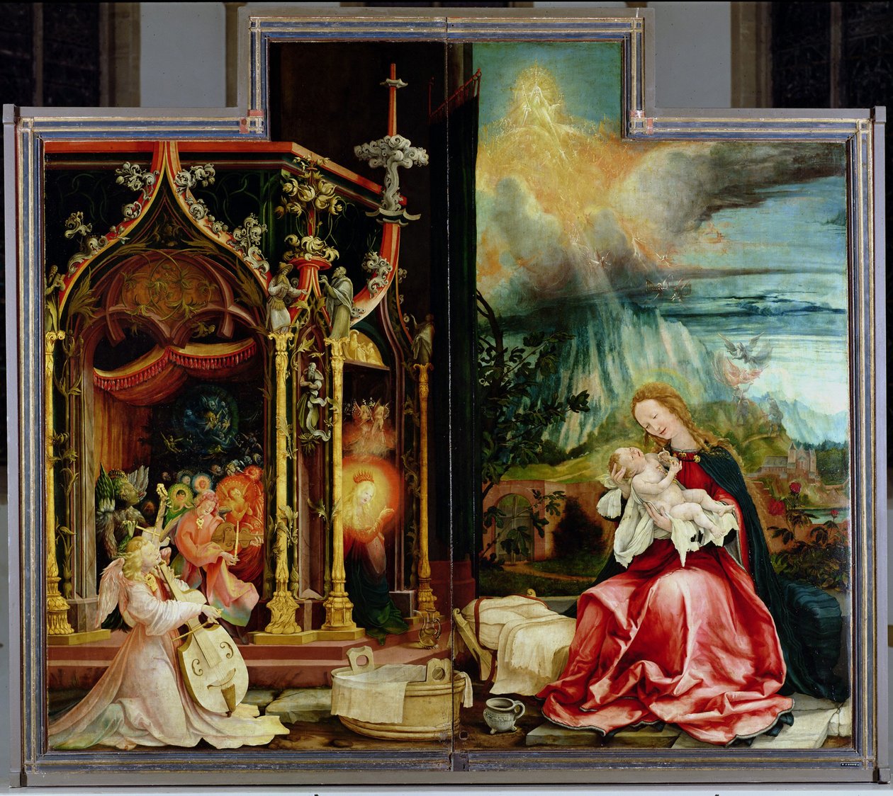Isenheim altartavla. Centralpanel: Konsert av änglar och födelse, 1506-1515 av Matthias Grünewald