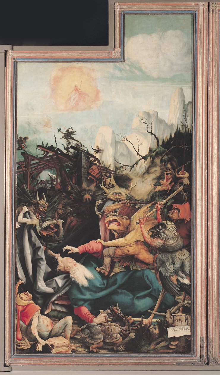Isenheim altartavla. Högerkanten: The Temptation of Saint Anthony av Matthias Grünewald