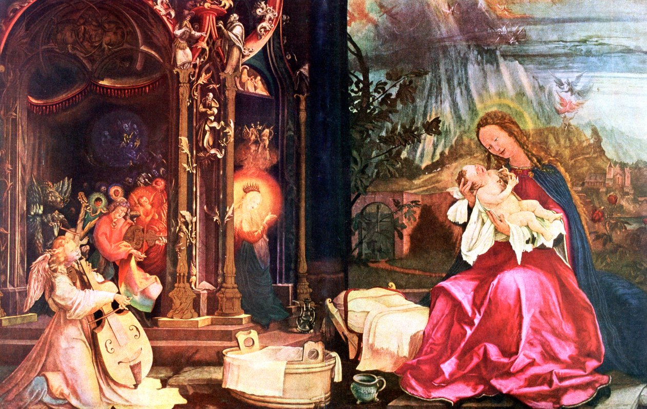 "Antoninernas födelse i Isenheim", c1490-1528 av Matthias Gruenewald