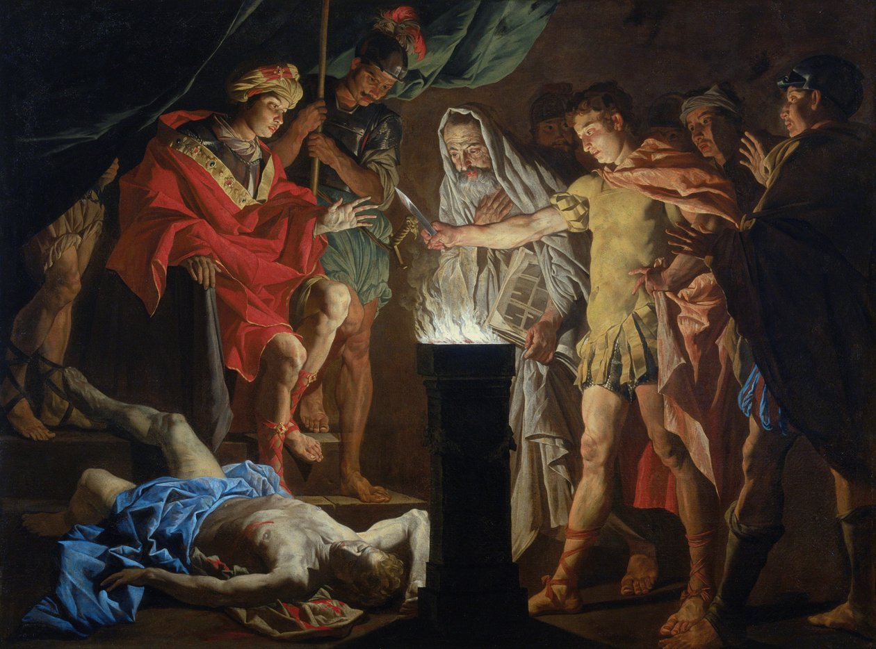 Mucius Scaevola i närvaro av Lars Porsenna av Matthias Stom