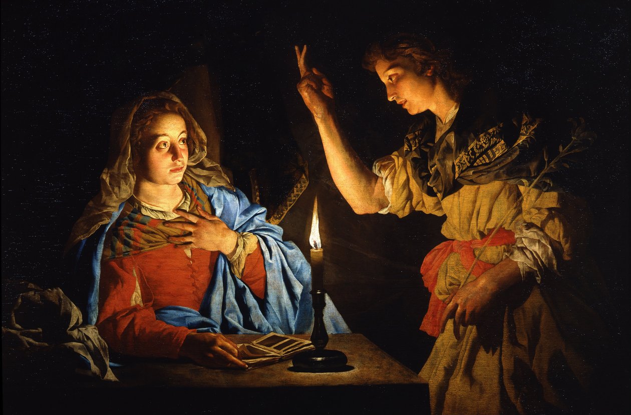 Bebådelsen, tidigt 1600-tal. av Matthias Stomer