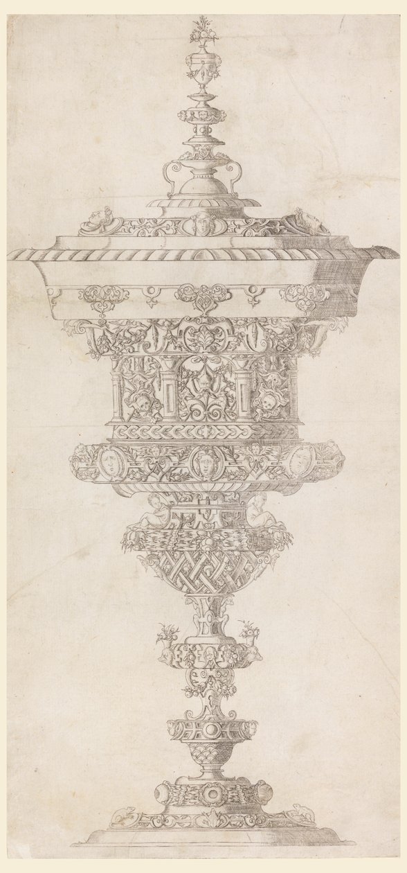 Stående kopp med lock, från "Novum opus cratero graphicum..." av Matthias Zündt