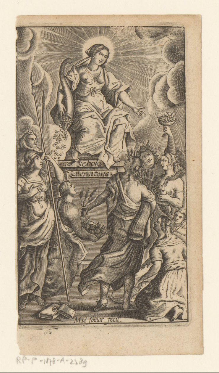 Personifiering av generositet (Liberalitas) Titelsida för: Johannes de Mediolano, Schola Salernitana, 1649 av Matthias van Sommer