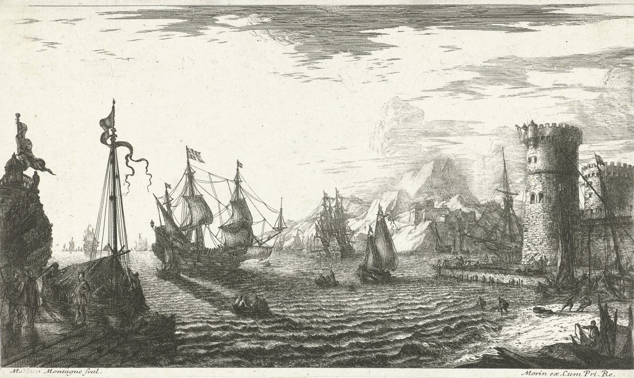 Hamn med fartyg som seglar in av Matthieu van Plattenberg