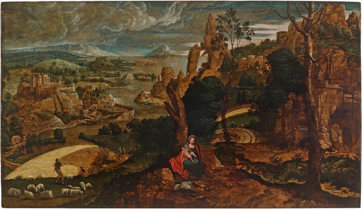 Landskap med resten på flykten till Egypten, 1540-1545. av Matthijs Cock