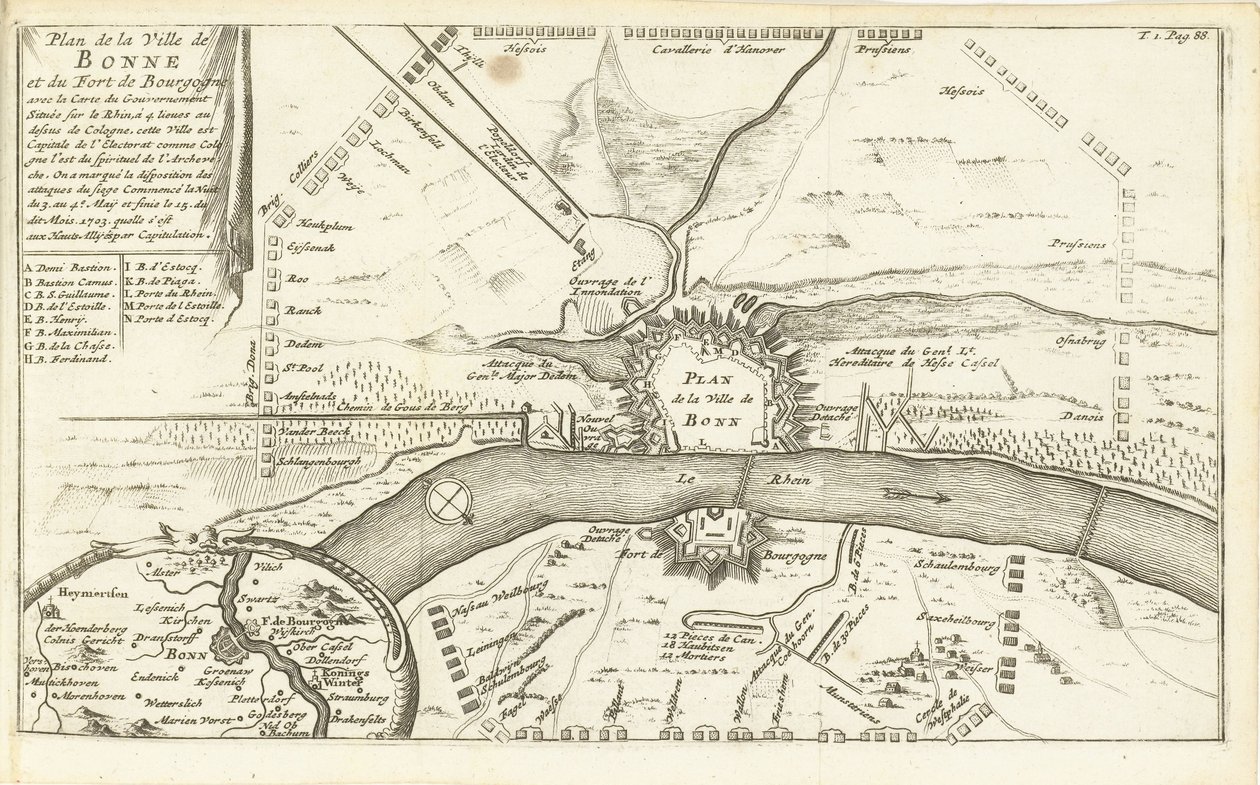 Beleg van Bonn, 1703 Plan över staden Bonne och Fort Bourgogne (...) (titel på objektet) av Matthijs Pool (possibly)