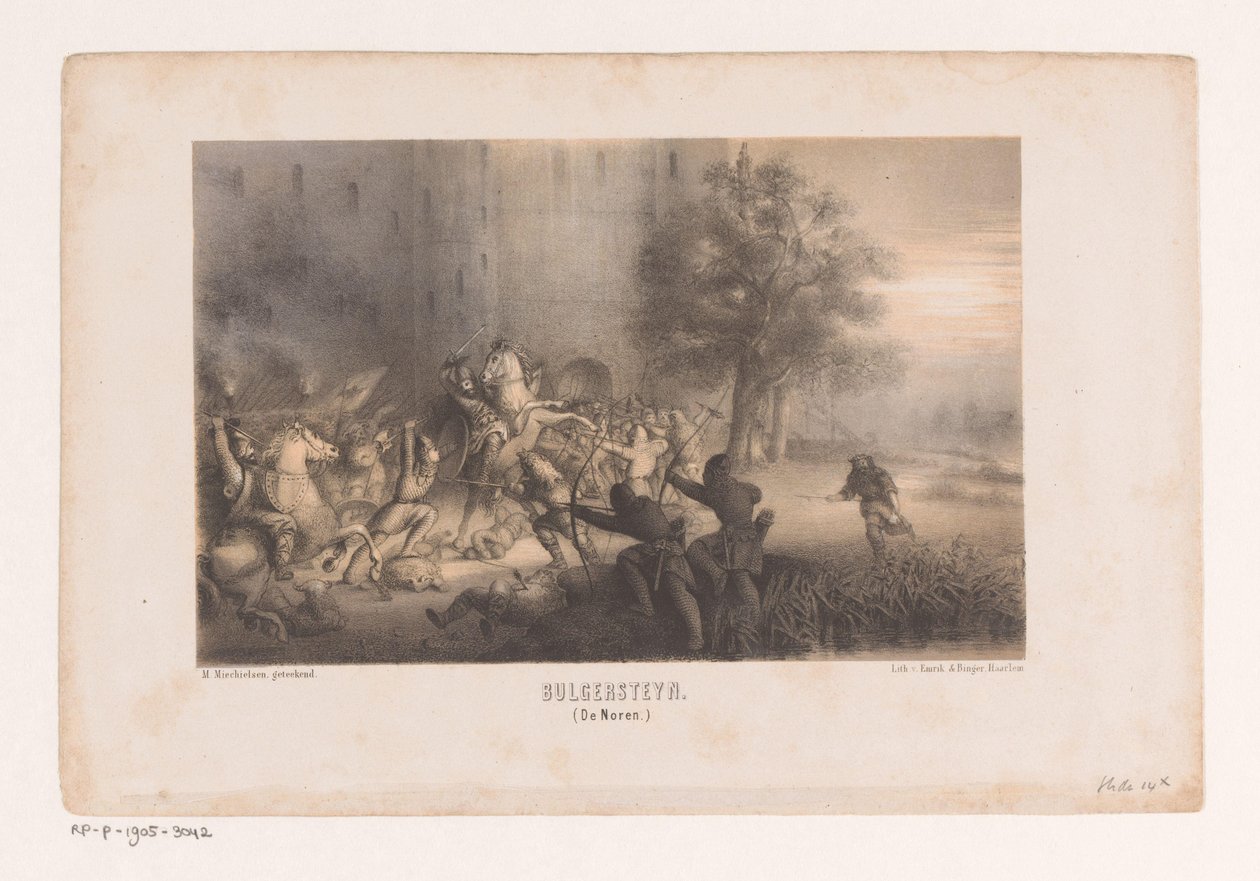 Bulgersteyn belägrade av normanderna Bulgersteyn (Norrmännen) (titel på objekt) av Matthijs Willem Gerardus Michielsen