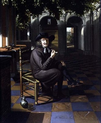 Gentleman röker på en skuggig innergård, 1690 av Matthys Naiveu