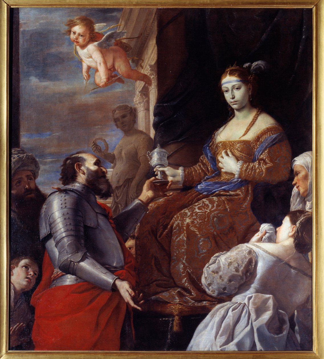 Sophonisbe (235-203 f.Kr.) tar giftet. Massinissa förgiftade sin fru Sophinisbe, drottning av Numidia snarare än att leverera henne till Rom. Målning av Mattia Preti (1613-1699) Ec. Ital. av Mattia Preti