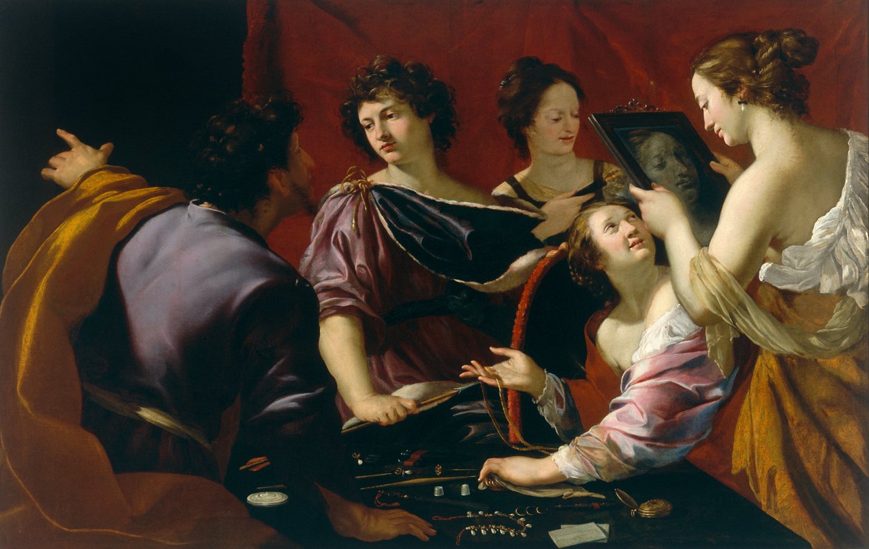 Tasso vid Ferraras hov (eller Allegory of the Five Senses), detalj av synens allegori, ca 1630-90 av Mattia Preti