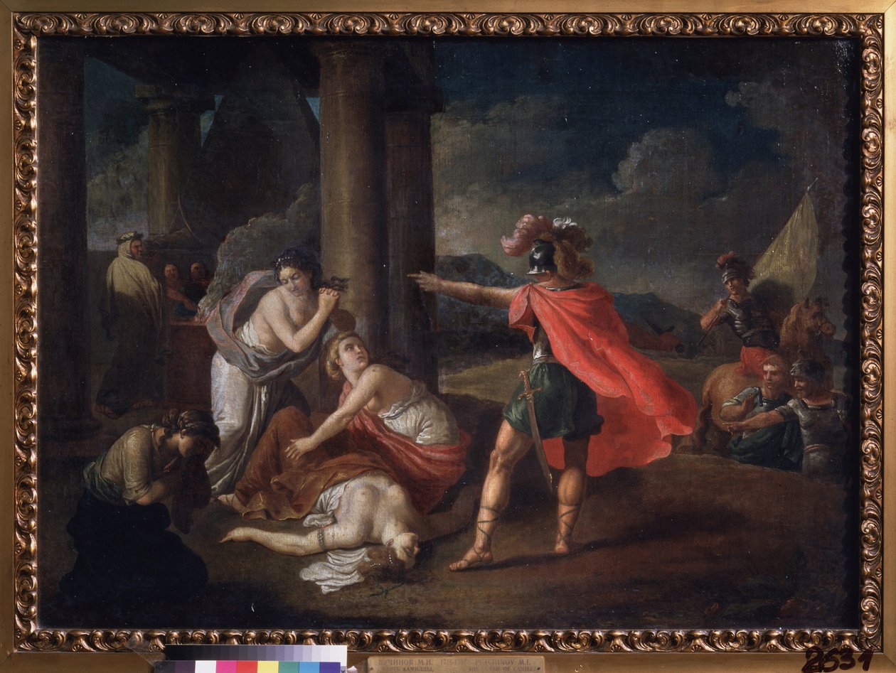 Camille, Horaces syster död. Målning av Matvei Ivanovich Puchinov (1716-1797), olja på duk av Matvei Ivanovich Puchinov