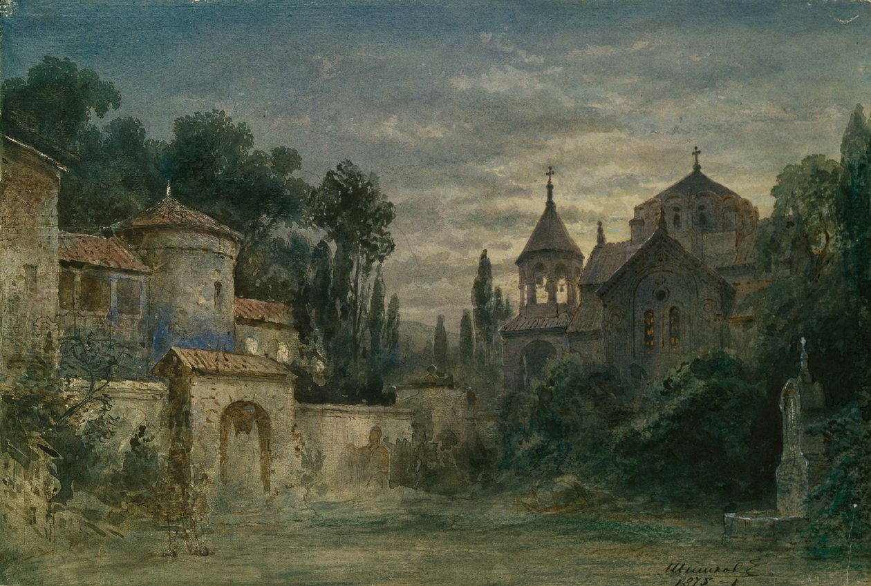 Scenografi för operan The Force of Destiny av G. Verdi, 1875 av Matvey Andreyevich Shishkov