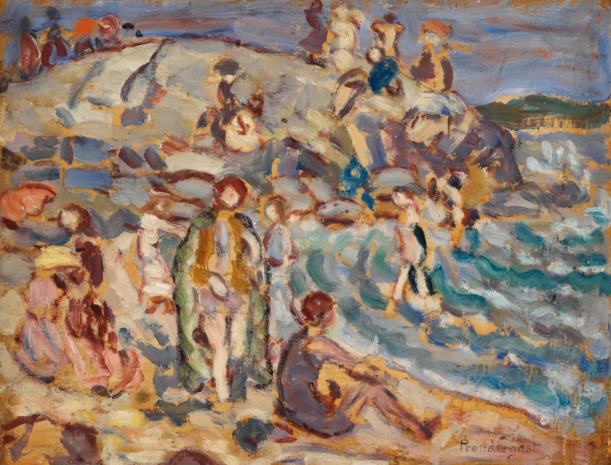 Strandscen och kulle av Maurice Brazil Prendergast