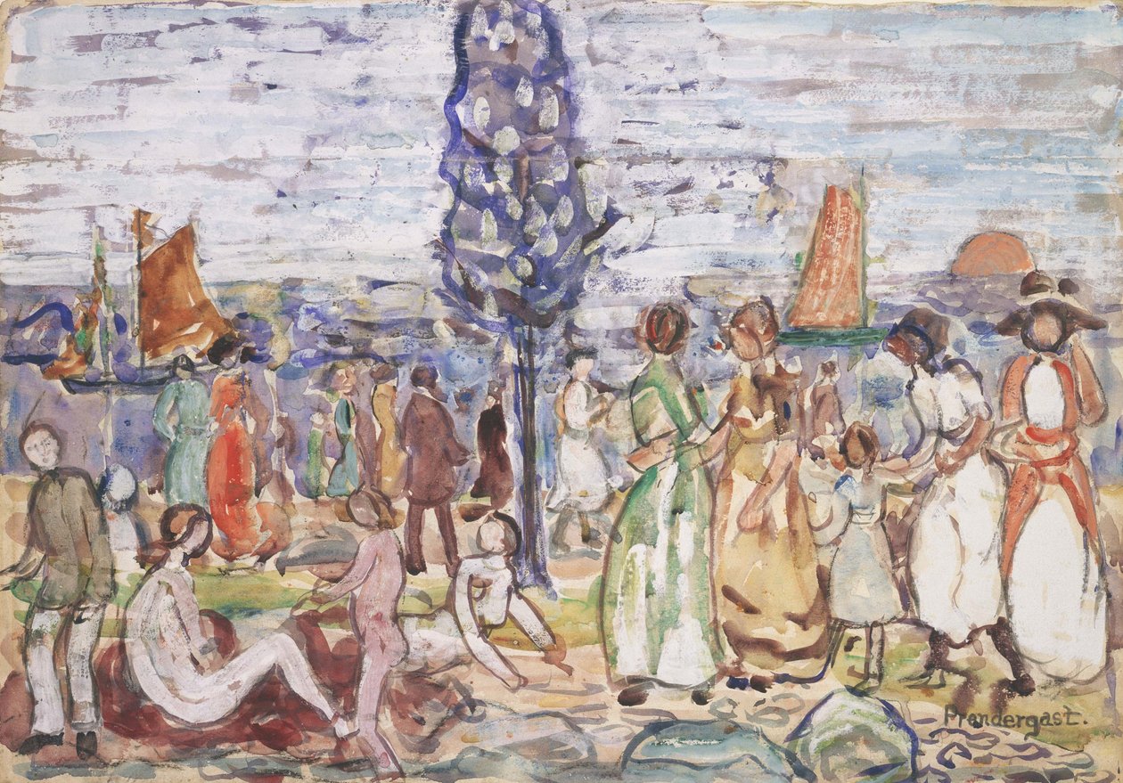 Beach with Blue Tree av Maurice Brazil Prendergast