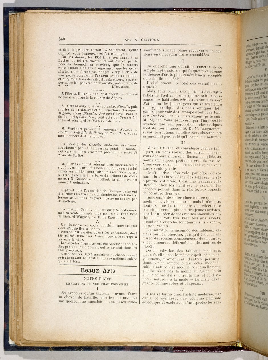 Artikel i "Art et Critique" om den grundläggande definitionen av "Nabis" konstnärliga filosofi, 23 augusti 1890 (tryckt papper) av Maurice Denis